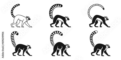 Stylized Lemur Icons Set Silhouette.
