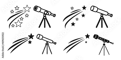 Telescope and Stars Icon Set.