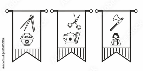 Three Banners with Guild Symbols.