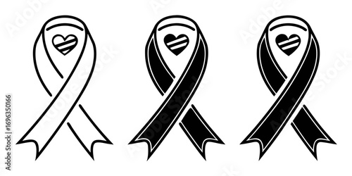 Three Black Ribbons with Hearts Symbolizing Loss.