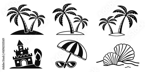 Tropical Beach Vacation Icons Collection.
