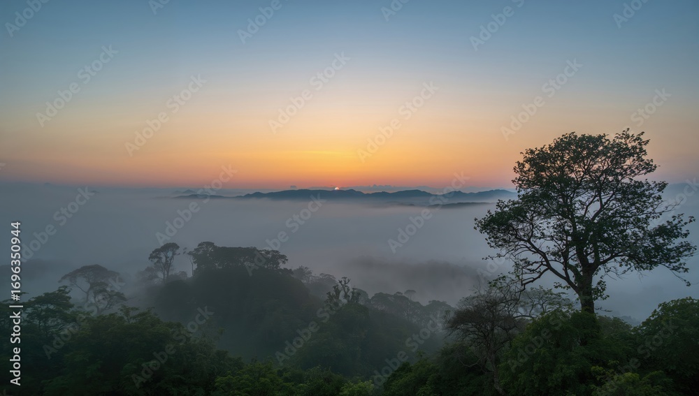 Fototapeta premium Mist enveloping the landscape in Southeast Asia