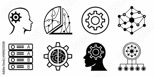 Abstract Icons Representing Technology and Thought Processes.