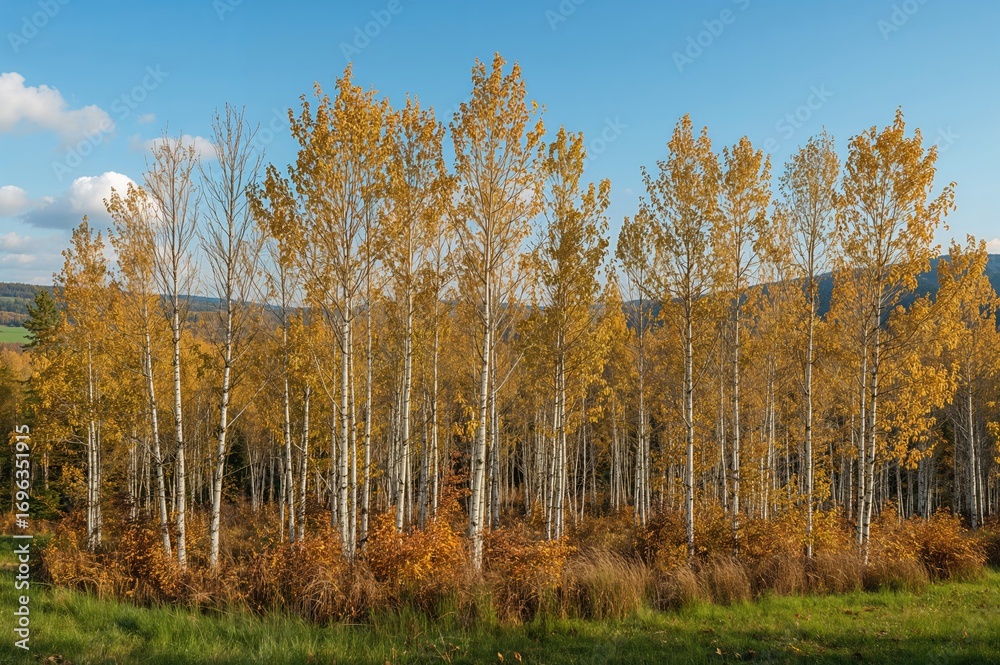 Fototapeta premium Fall woodland with birch trees