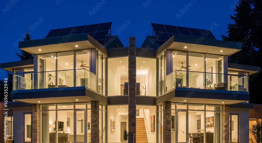 Fototapeta premium Modern glass duplex with cantilevered sections