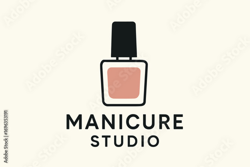 Manicure Studio Logo with Nail Polish Bottle Icon.
