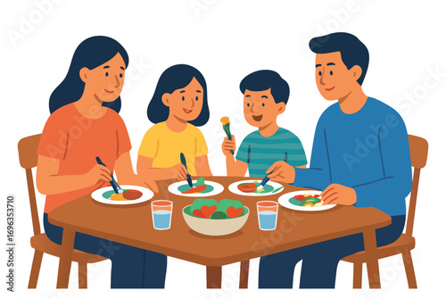 Happy family sharing a delicious meal together at home, fostering warmth and connection around the table
