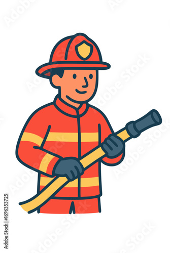 Firefighter with a Hose A Cartoon Illustration of Bravery and Service