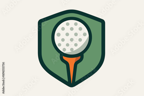 Golf Ball on Tee within a Shield Emblem.