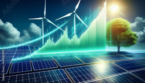 economic graph shows rising energy prices and costs transition to renewable resources like solar and wind power addresses climate change challenges and promotes energy independence