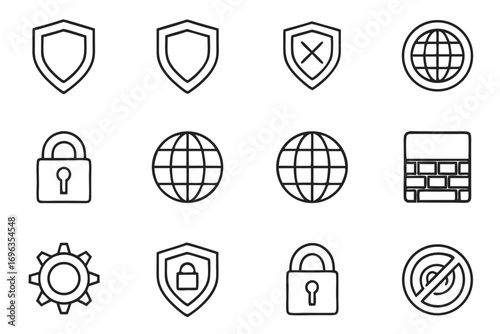 Security Icons Shield Globe Lock Gear Forbidden Sign protection earth