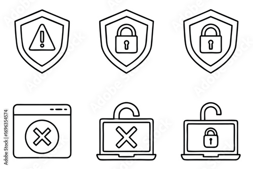 Security and Warning Icons Shield Padlock Computer Screen Alert unlock