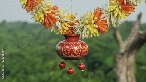 Traditional Indian Pot Decoration with Flowers A Celebration of Culture and Festivities