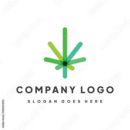 Stylized abstract vector logo of a sativa cannabis leaf with overlapping multiply effect for modern design use.