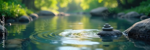 A calming scene of gently flowing water, representing the peaceful energy of mediation and inner tranquility Perfect for wellness, mindfulness, and spiritual themes , still, balance, wellness