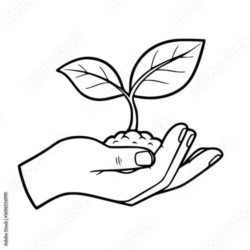 Hand Holding Plant Outline Illustration