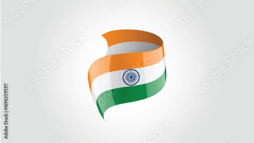 A digitally rendered representation of the Indian flag, showcasing its iconic colors and emblem in a flowing, dynamic composition against a clean backdrop