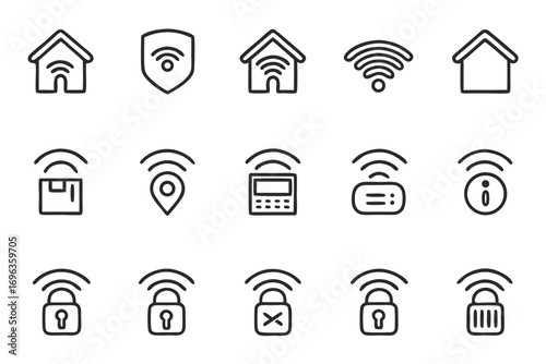 Smart Home Technology Icons with Wi- Fi Signals and Security Symbols wifi wireless