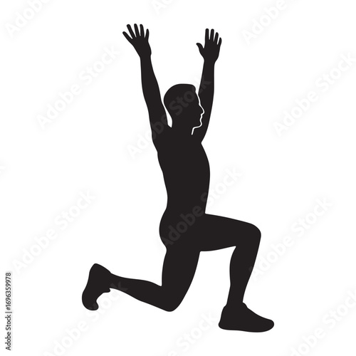 Vector art of silhouette of a man lunging with arms raised