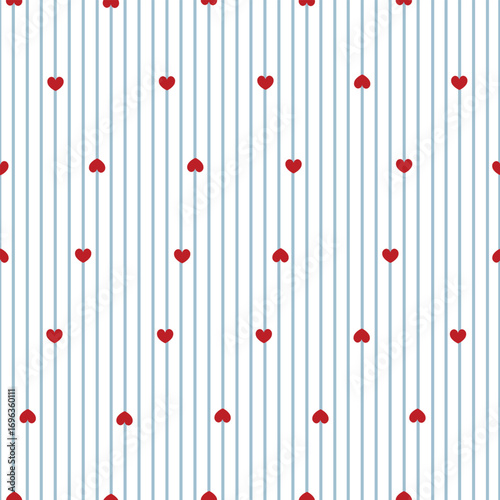 Blue stripe with red heart seamless fabric pattern