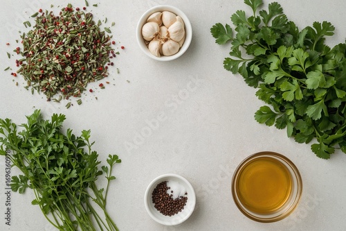 Wallpaper Mural Essential components of chimichurri sauce seen from above, flat lay with empty area for text Torontodigital.ca