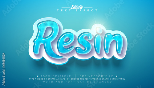 Resin Text Effect Editable Vector Graphic Style with Shadow and Glossy Plastic 3D Typography on Blue Background. Premium and Scalable Lettering Illustration Mockup Template for Greeting Card, Flyer