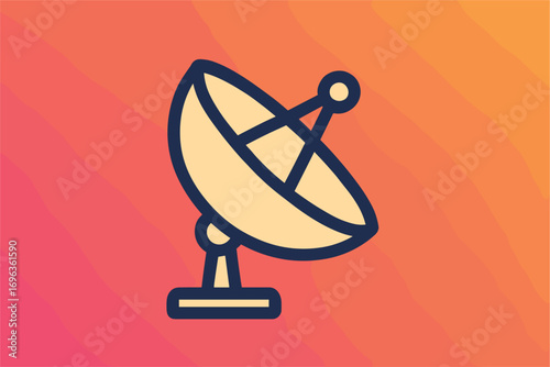 Satellite dish illustration on a gradient background for communication and data transmission.