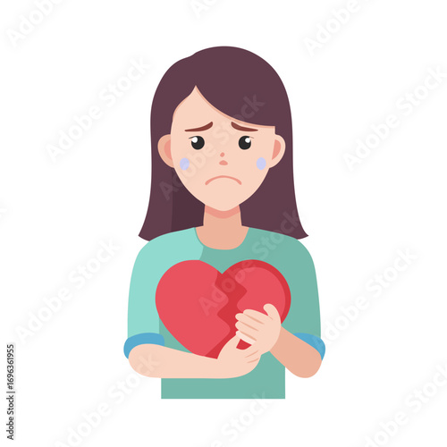 Vector art of sad woman with broken heart is heartbroken