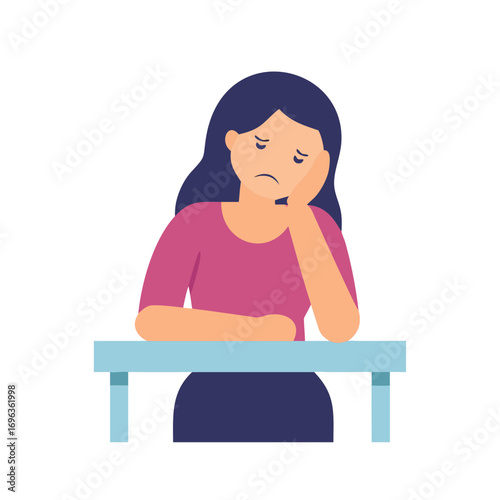 Vector art of sad woman sitting at a desk