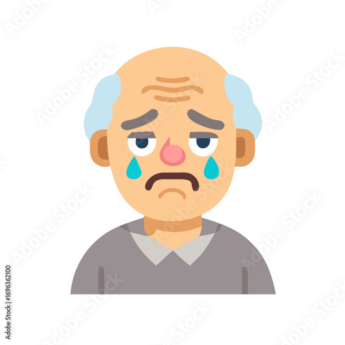 Vector art of sad old man with tears in his eyes
