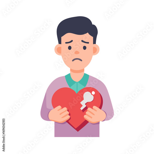 Vector art of sad man holding a broken heart vector art