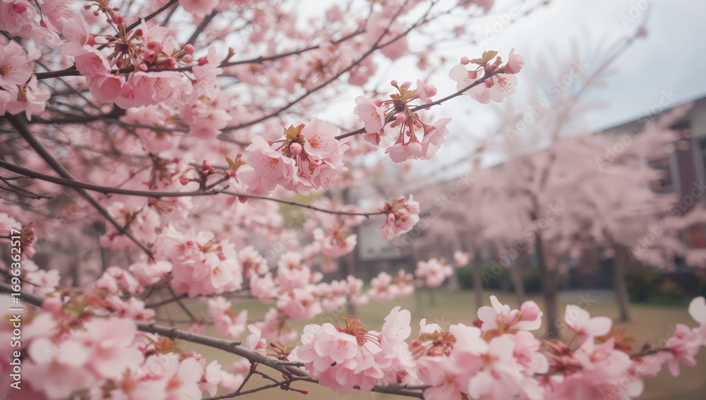 Obraz premium Spring blossoms on cherry branches with AI-generated background