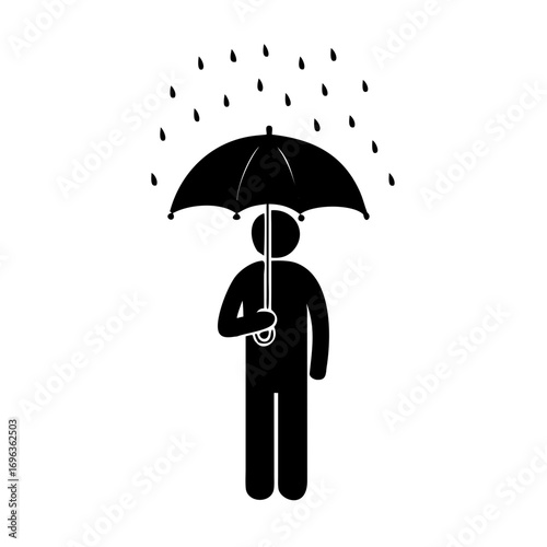 Vector art of stick figure man with umbrella in the rain