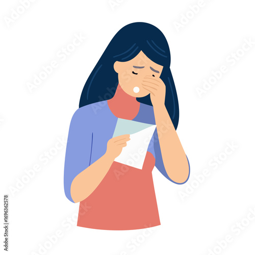 Vector art of upset woman reading a letter