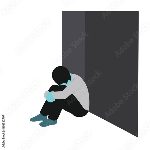 Vector art of sad man sitting alone in the corner