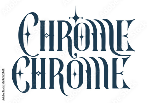 Stylish chrome lettering embodies the spirit of hot rod and greaser culture, evoking a sense of nostalgia and rebellion with its vintage aesthetic