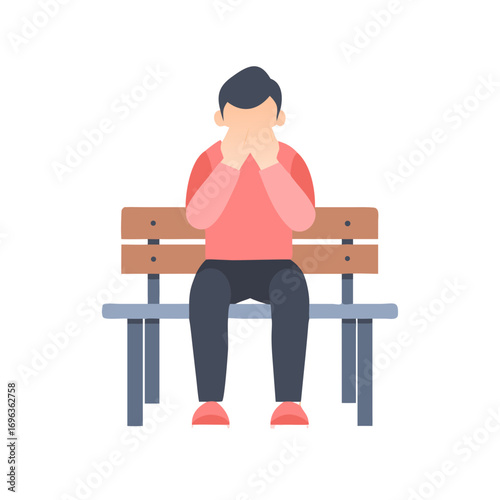 Vector art of sad man sitting on bench