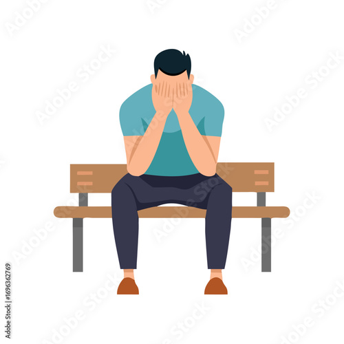 Vector art of sad man sitting on bench