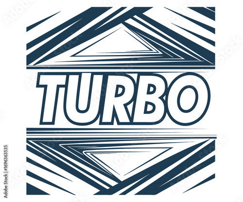 Turbo lettering with speed lines is conveying a sense of power and acceleration, suitable for automotive emblems, badges, and designs related to speed and performance