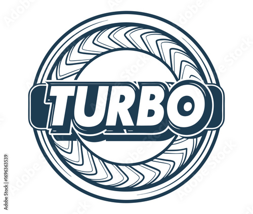 Turbo lettering is combined with a car wheel, creating a vintage style emblem suitable for hot rod enthusiasts, motorheads, and automotive themed designs