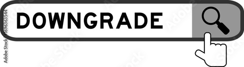Search banner in word downgrade with hand over magnifier icon on white background