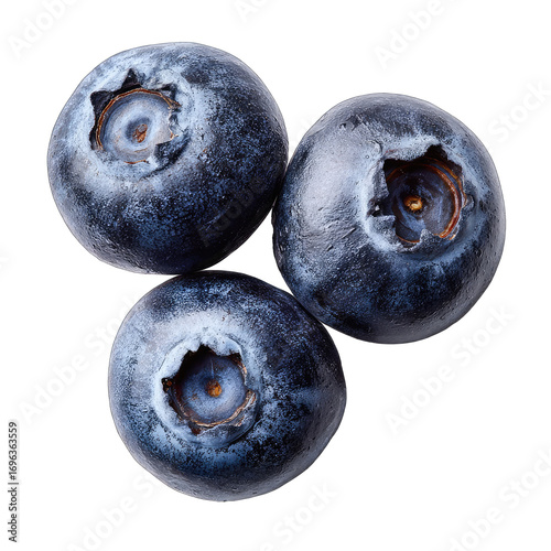Three blueberries clustered, top view
