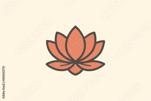 Orange lotus flower icon representing purity and enlightenment in Buddhism.
