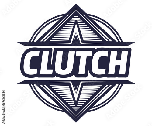 Vintage style logo featuring the word clutch incorporated into a bold, geometric design with sharp lines and curves, reminiscent of hot rod culture and automotive emblems