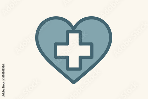 Medical heart symbol with a white cross inside, healthcare concept.
