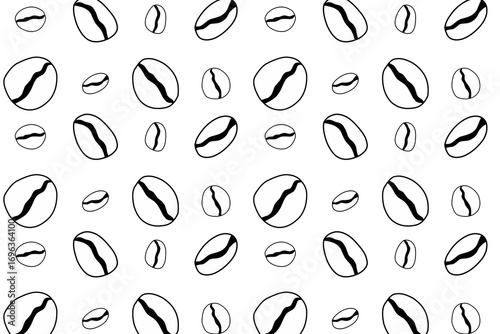 Seamless vector pattern of coffee beans in brown shades. Hand-drawn roasted coffee bean illustration, perfect for café design, packaging, wallpaper, textile, and coffee-themed projects