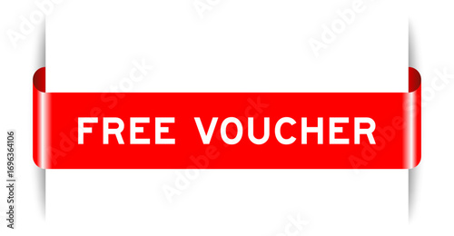 Red color inserted label banner with word free voucher on white background