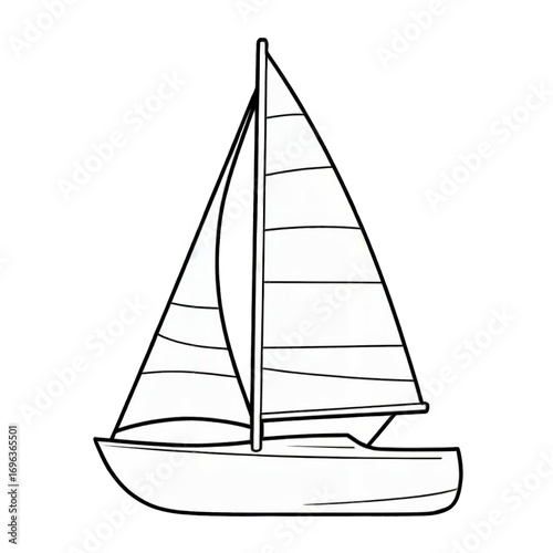 Simple black and white illustration of a sailboat ready for a journey on the water