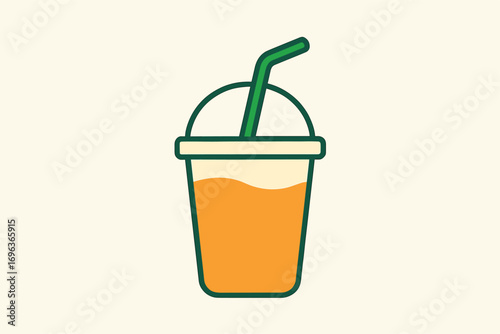 Orange Drink in Disposable Cup with Straw.