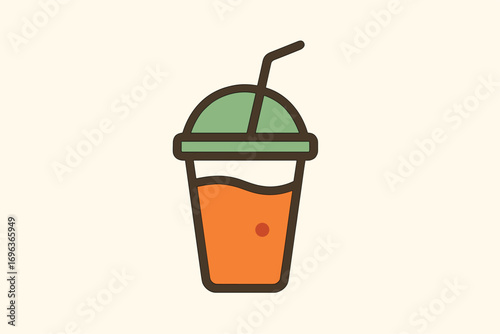 Simple icon of a fresh juice smoothie in a plastic cup with a lid and straw.